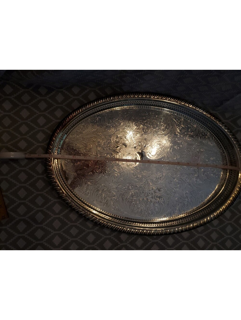 Floral Oval Silverplate Tray,Rope Edge Boarder
